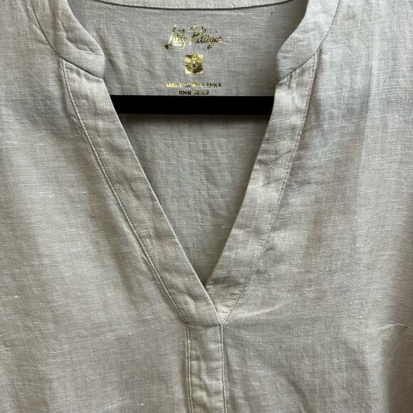 Lilly Pulitzer Mialeigh Beige Tan 100% Linen Top 3/4 Sleeve Size 8 *FLAW* - Picture 4 of 8